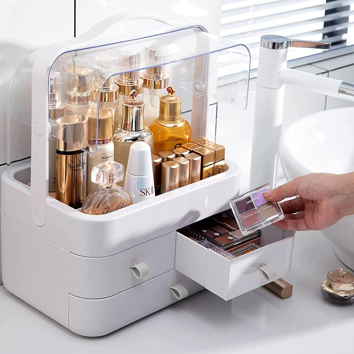 Acrylic Double Sided Door Women Makeup Cosmetic Storage Organizer with Box